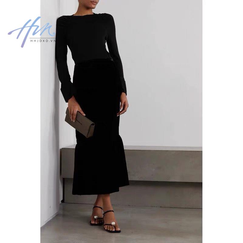 Giày Sandal Mũi Vuông Đế Thấp Quai Đính Ngọc Trai Màu Đen Thời Trang Xuân Hè Mới