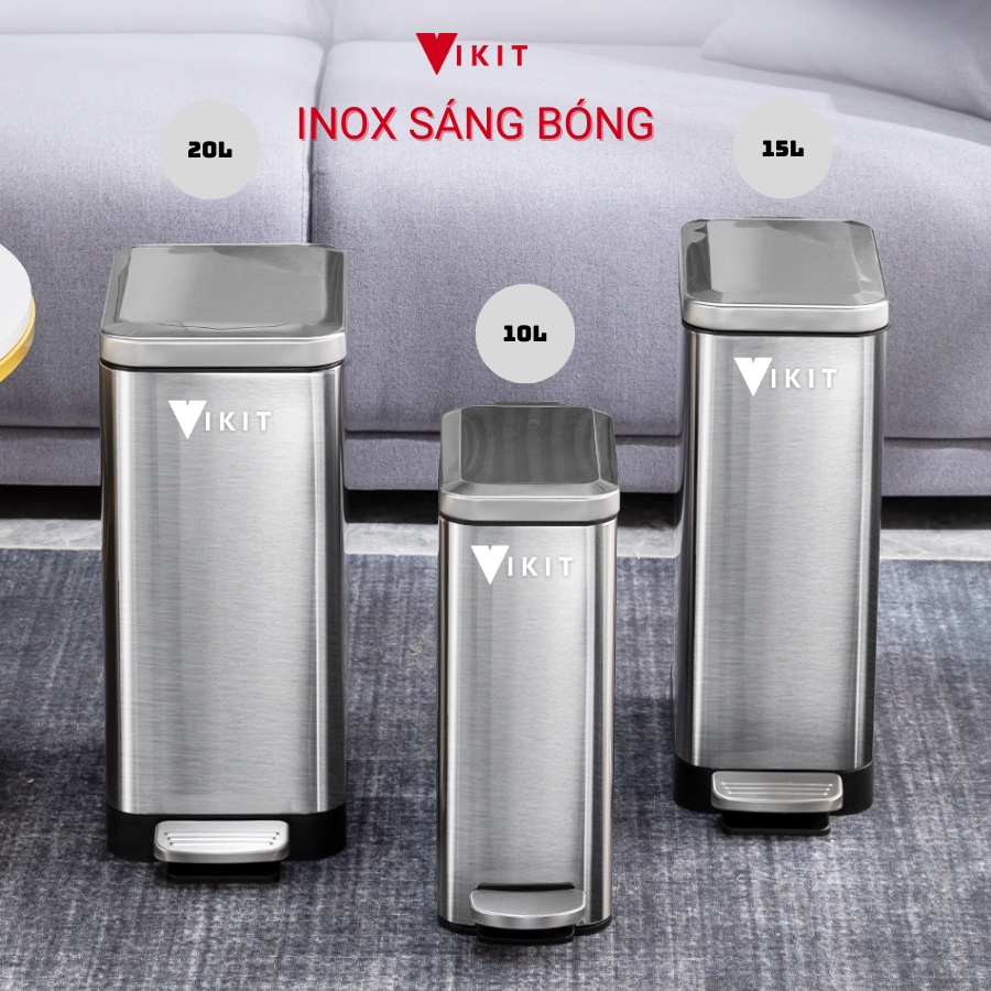 [6L -> 30L] Thùng rác inox đạp chân nhà vệ sinh, bếp cao cấp nắp đóng chậm VIKIT R16