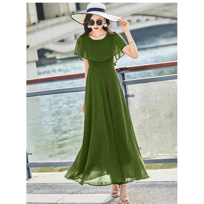 ĐẦM MAXI CỔ TRÒN PHỐI BÈO