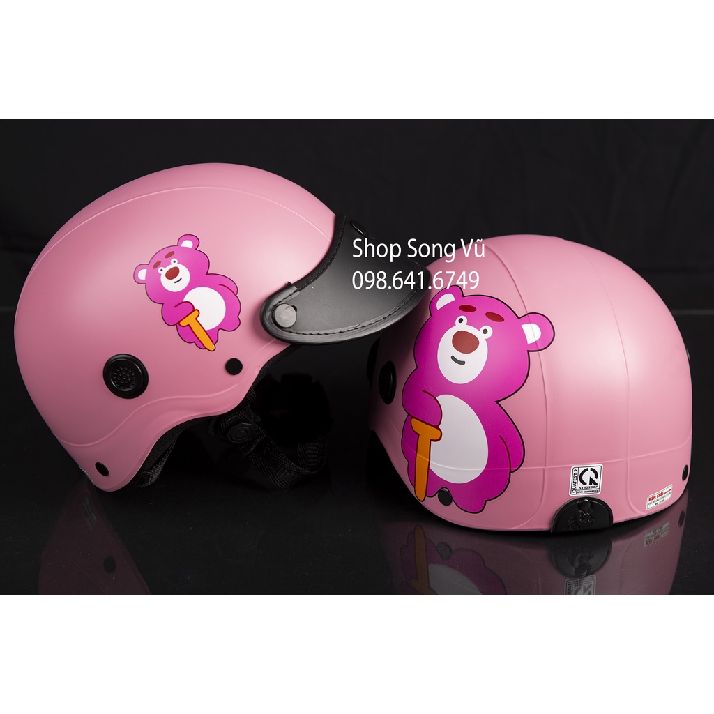 MŨ NÓN BẢO HIỂM GẤU DÂU HỒNG