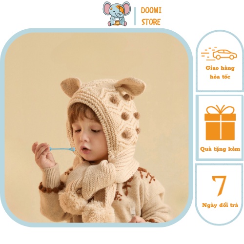 Mũ Liền Khăn Hình Hươu Đa Năng Dễ Thương Ấm Áp Cho Bé 0-3 Tuổi Vào Mùa Đông Doomi Store - SP344