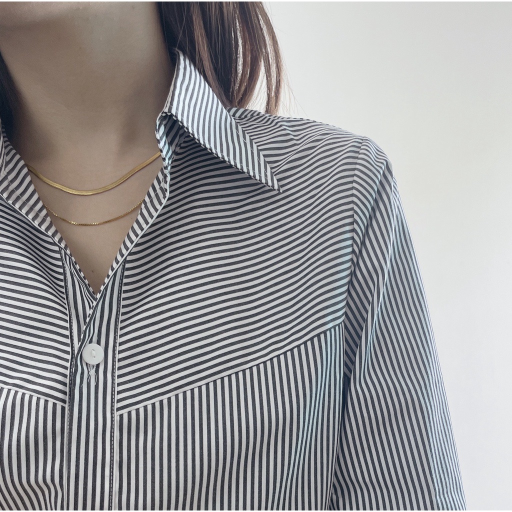 Áo SM dáng suông sọc thời trang thiết kế nữ cao cấp