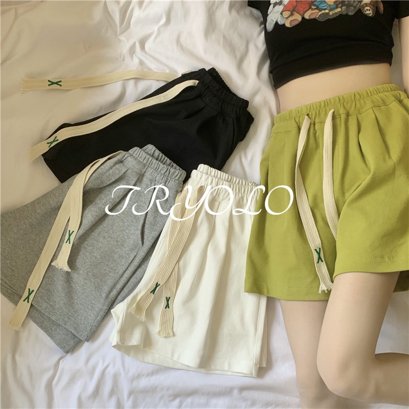 TRYOLO Quần Short Thể Thao Lưng Thun Ống Rộng Màu Sắc Đơn Giản Dành Cho Nữ
