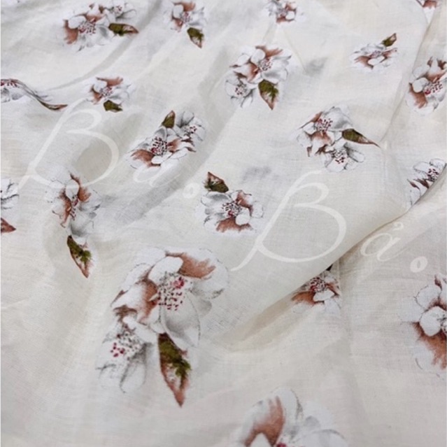 Vải Xô Cotton Hoa Nền Kem Mềm Rũ Mỏng Nhẹ Khổ 1m55