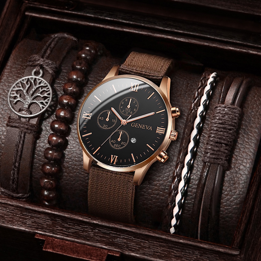 Đồng Hồ Quartz Nam Hiển Thị Ngày Dây Da Geneva