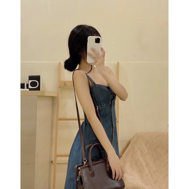 Đầm jean hai dây dáng dài dáng chữ a - D242