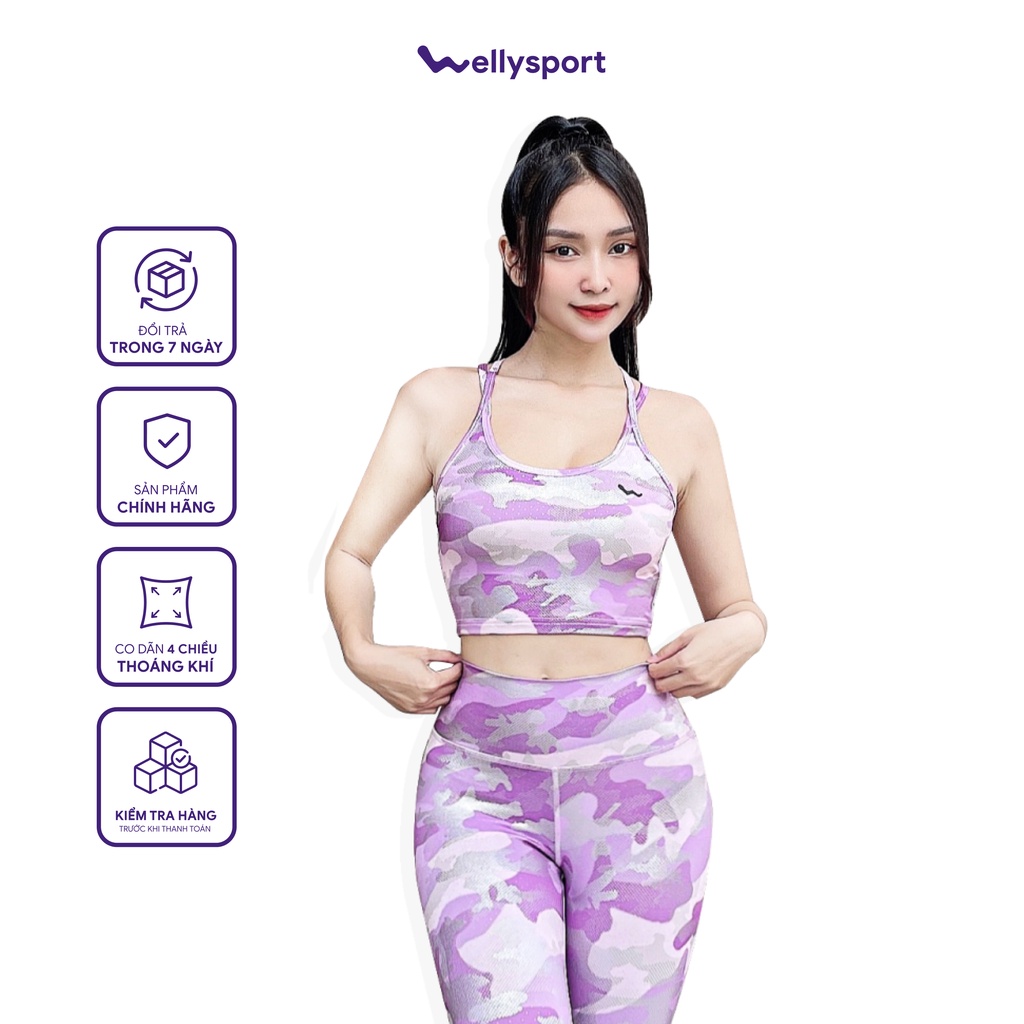 Bộ Đồ Tập Nữ Yoga, Gym, Màu Loang Tím, Welly Sport, Mã BOTL