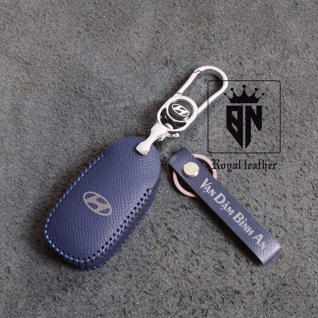 Bao da móc khoá bọc ốp chìa khoá xe ô tô Hyundai Accent 2021 2023, Elantra 2023 4 nút bấm da thật