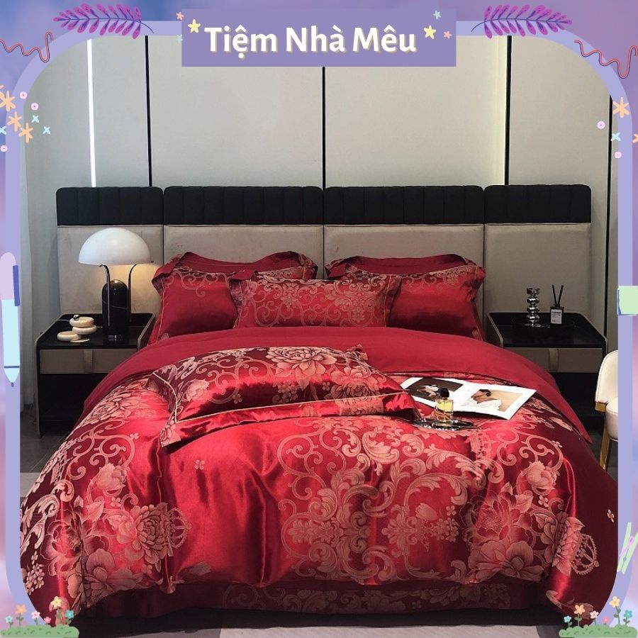 Bộ Vỏ Chăn Ga Giường Vỏ Gối 4 Món Gấm Hoàng Gia Cao Cấp Quý Tộc Đủ Size Tiệm Nhà Mêu
