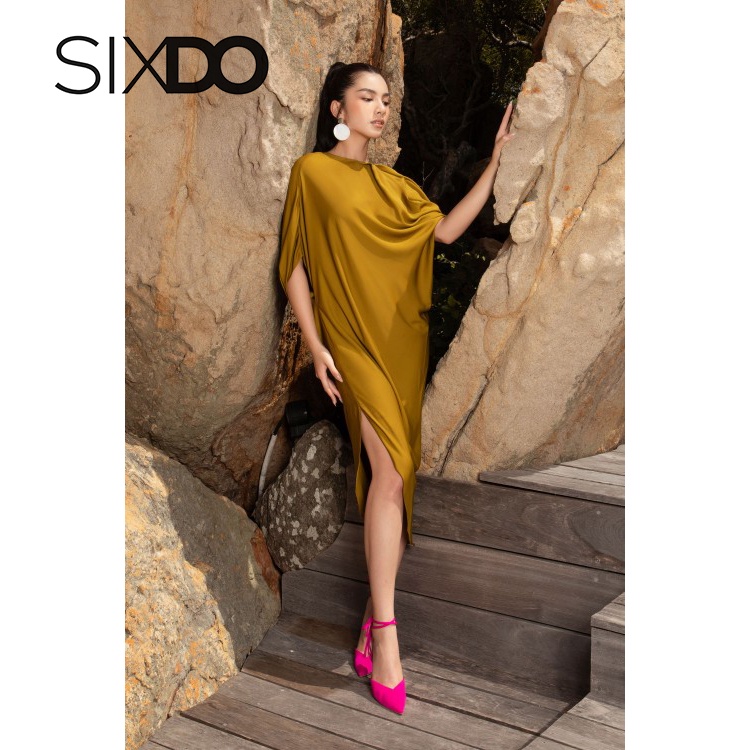 Đầm lụa midi freesize màu vàng nâu thời trang SIXDO (Yellow Midi Silk Dress)