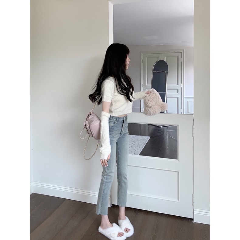 Quần jean nữ màu cũ kiểu dáng basic ko rách siêu sang