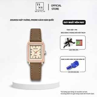 Đồng hồ nữ dây da cao cấp doukou mặt vuông, thanh lịch, phong cách hàn quốc tinystudio