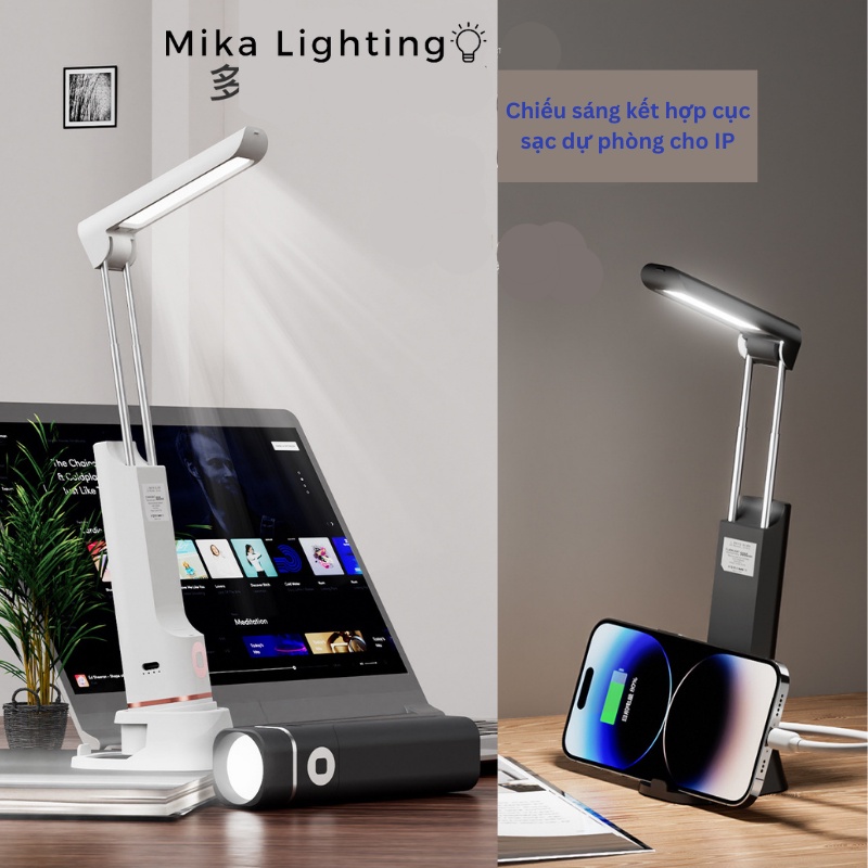 Đèn bàn LED kèm đèn Pin tích hợp PIN sạc dự phòng Iphone cao cấp duy nhất tại Mika