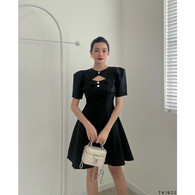Đầm Xòe Cut Out Chít Eo Tôn Dáng Công Sở / Đi Tiêc Sang Trọng Màu Đen / Trắng Form Ngắn