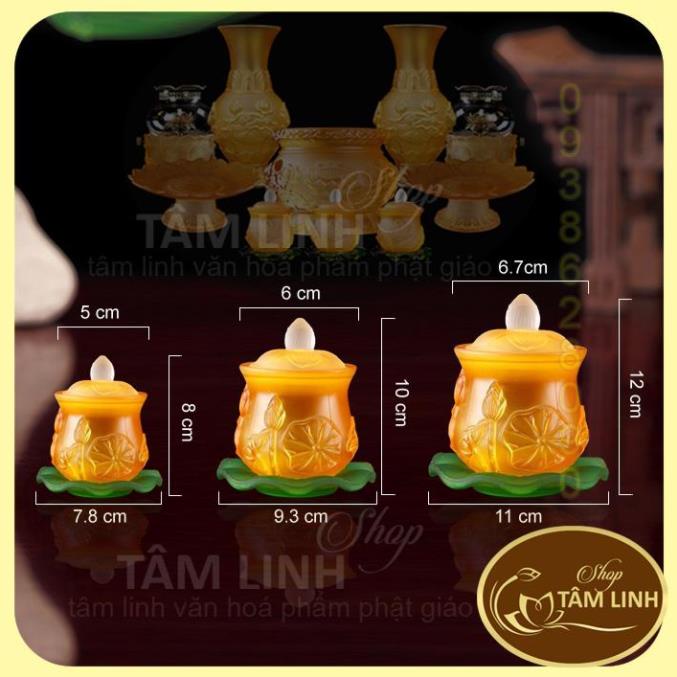Chung Nắp Hoa Sen Lưu Ly Màu Vàng hàng đẹp