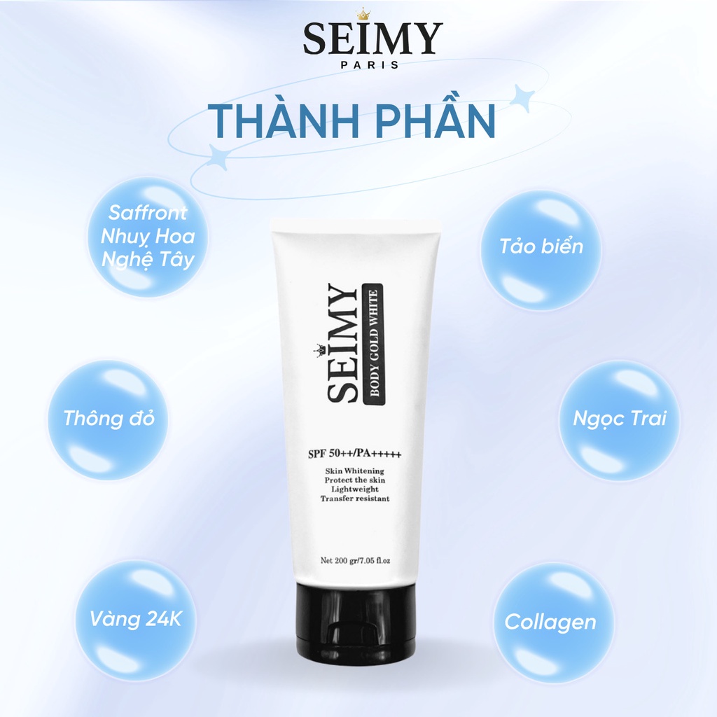 Kem Body Dưỡng trắng chống nắng Seimy - Body Gold White 120ml