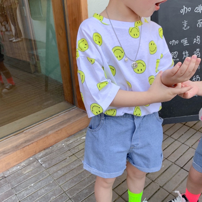 Áo trẻ em chất cotton mềm mát áo pull trắng smile năng động phong cách Hàn Quốc cho bé mặc đi chơi size 1-6 tuổi