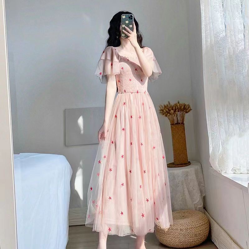 Đầm Lưới Xếp Ly Cổ Vuông Phong Cách Pháp Thanh Lịch đầm dạ hội đầm midi đầm công chúa NWG88
