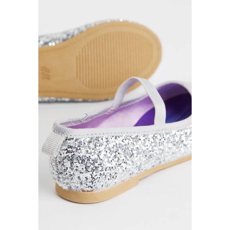 Giày kim tuyến nhũ bạc hồng Elsa HM H&M sz 34 21.1cm_hàng chính hãng authentic