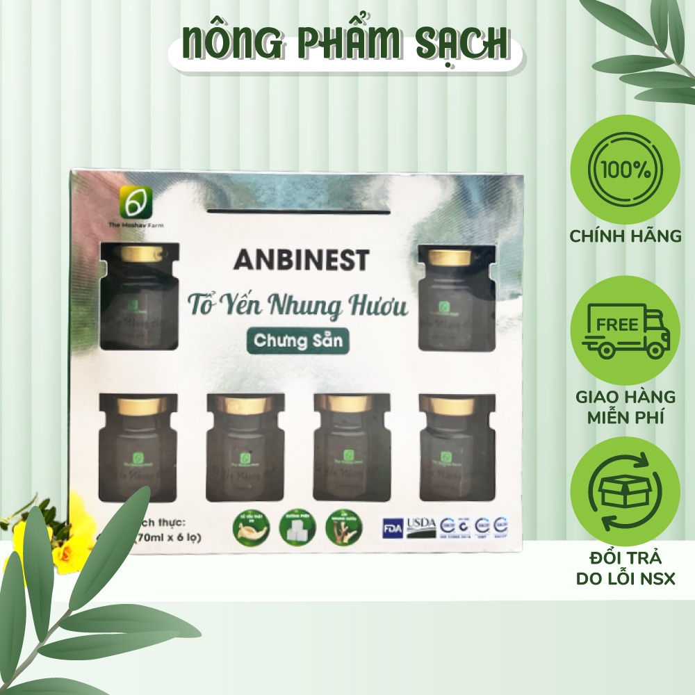Tổ yến Nhung hươu chưng sẵn Anbinest The Moshav Farm khay 6 hũ x 70ml - Nông Phẩm Sạch