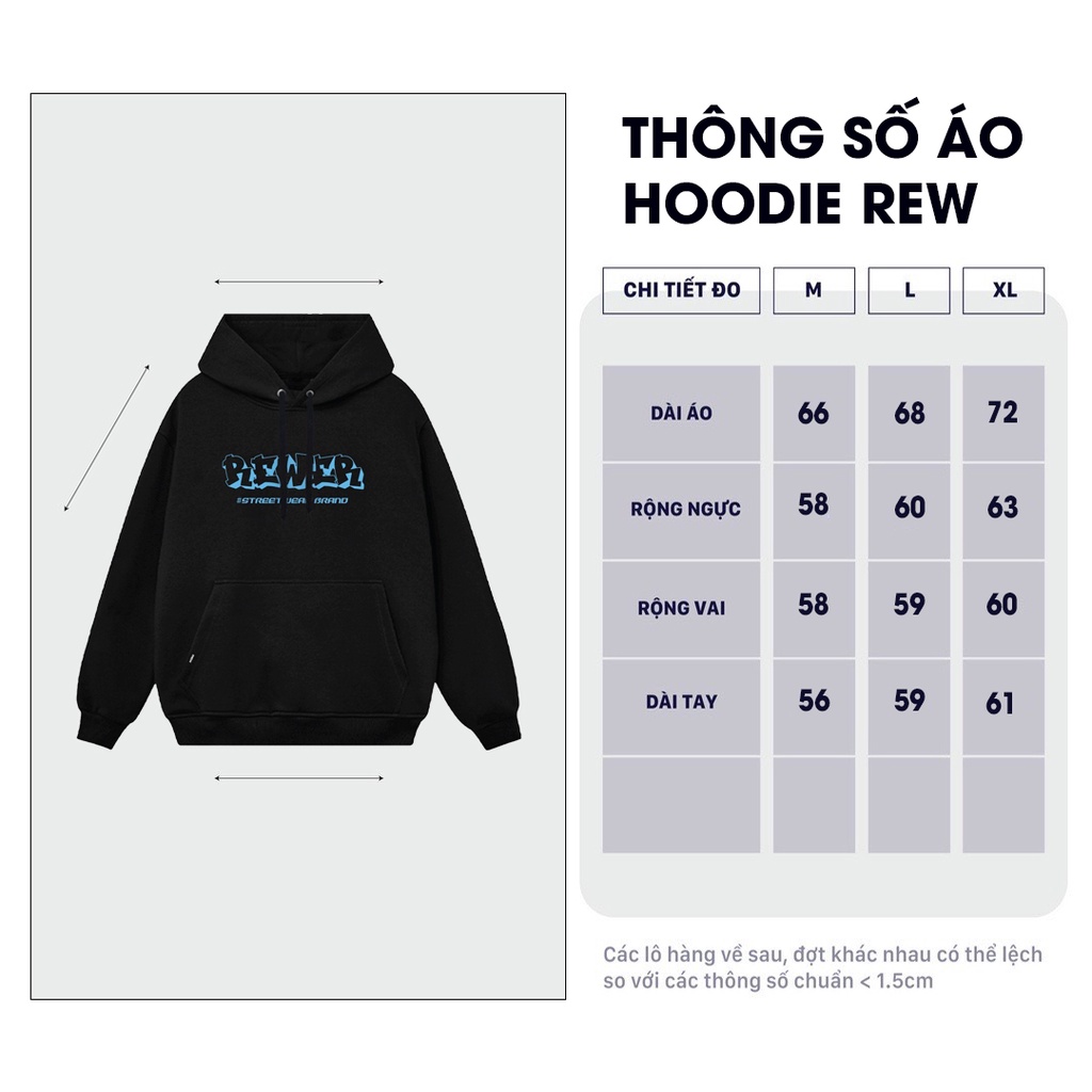 Áo Hoodie REW Unisex form rộng dành cho cả nam và nữ phong cách đường phố, mẫu REWER EST 2022 HD15
