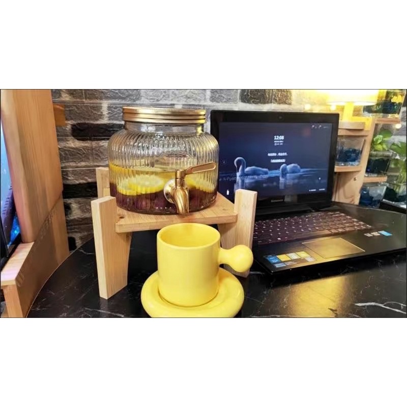 BÌNH THUỶ TINH 2,8L đựng,rót nước vòi inox kèm chân đế