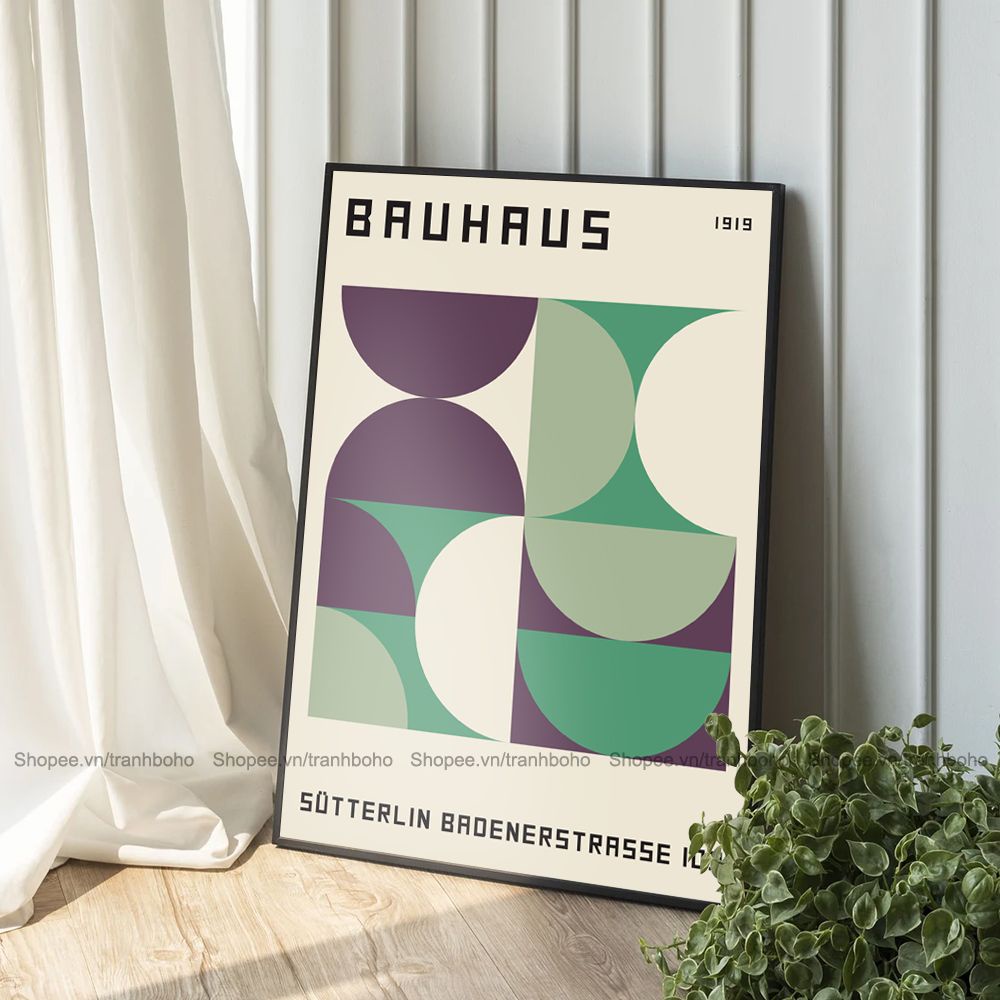 Tranh BAUHAUS trừu tượng treo tường kích thước 50*70cm, tặng kèm đinh 3 chân treo tranh, bảo hành 12 tháng
