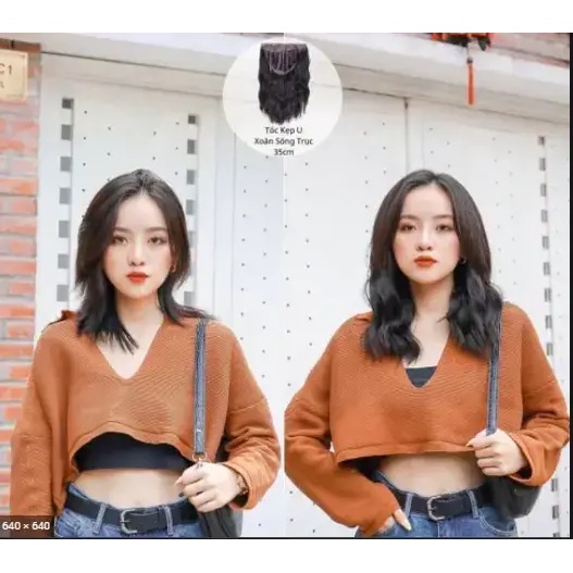 Tóc giả kẹp chữ U xoăn sóng lơi dài 35cm