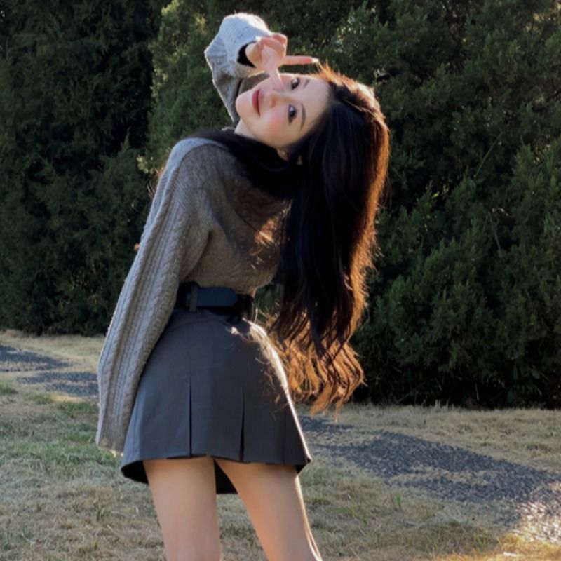 Chân Váy Xếp Ly váy jean Chân Váy Chữ a Xếp Ly Lưng Cao Phong Cách Retro Mỹ Thời Trang Xuân Thu Cho Nữ