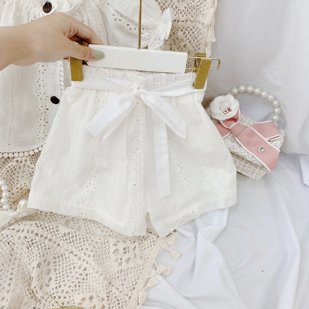 Set bé gái POPPY KIDS vải ren chất thô mềm họa tiết hoa mùa hè cân nặng  BG006