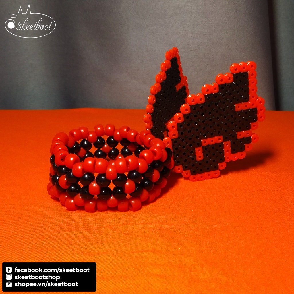 Kandi cuff cánh tiên màu đỏ đen - vòng tay kandi cánh thiên thần - phụ kiện raver edm festival giá rẻ
