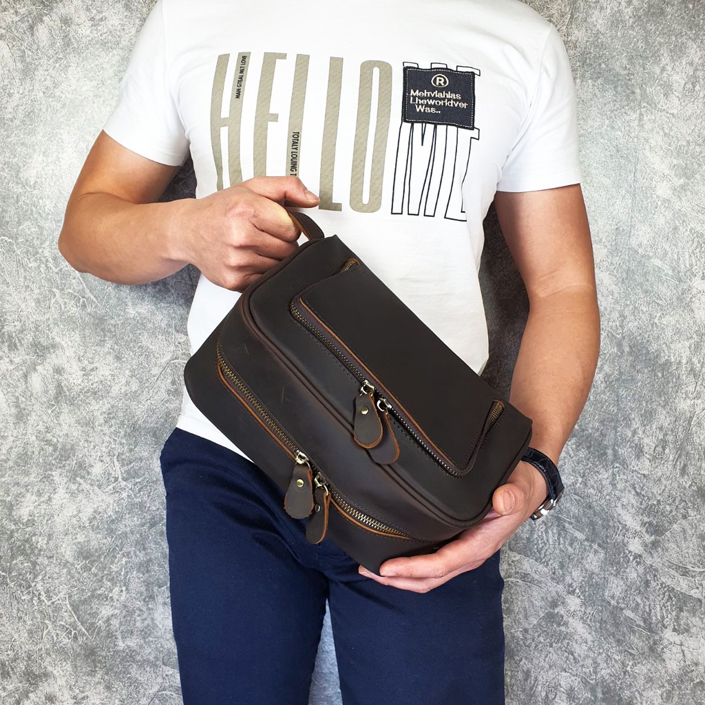 [Freeship] Túi cầm tay nam da bò sáp; Túi Golf nam da thật CL149 (Nâu) - 100% da thật, BH 3 năm | BigBuy360 - bigbuy360.vn