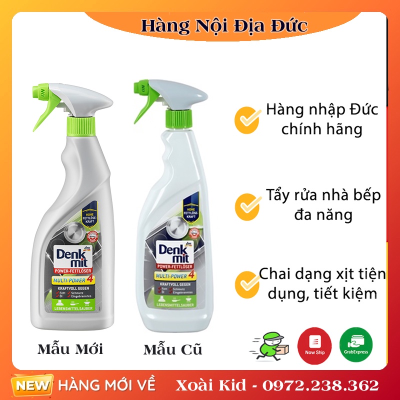 Mẫu mới nhất Chai xịt tẩy rửa nhà bếp Denkmit đa năng 750ml dùng cho cả