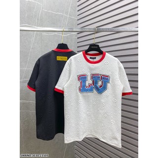 Áo phông nam nữ Eo Vì vải cotton cao cấp,Áo thun Thêu nổi vân hoa thêu hình LV màu xanh.Gentlemen's Fashion