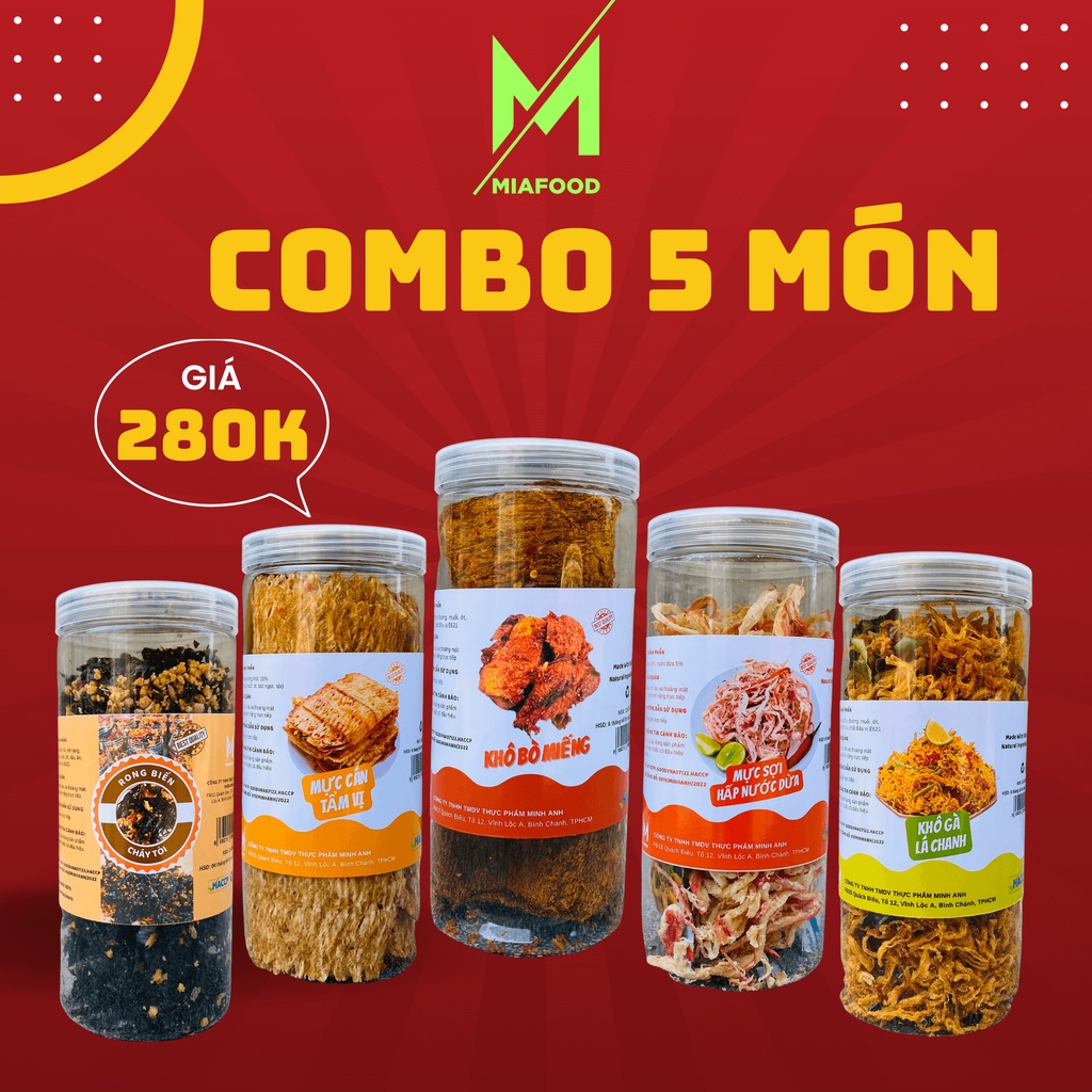 MIAFOOD - Combo 5 món 280k (Khô bò miếng, mực sợi hấp dừa, khô gà lá chanh, mực cán, rong biển cháy tỏi)
