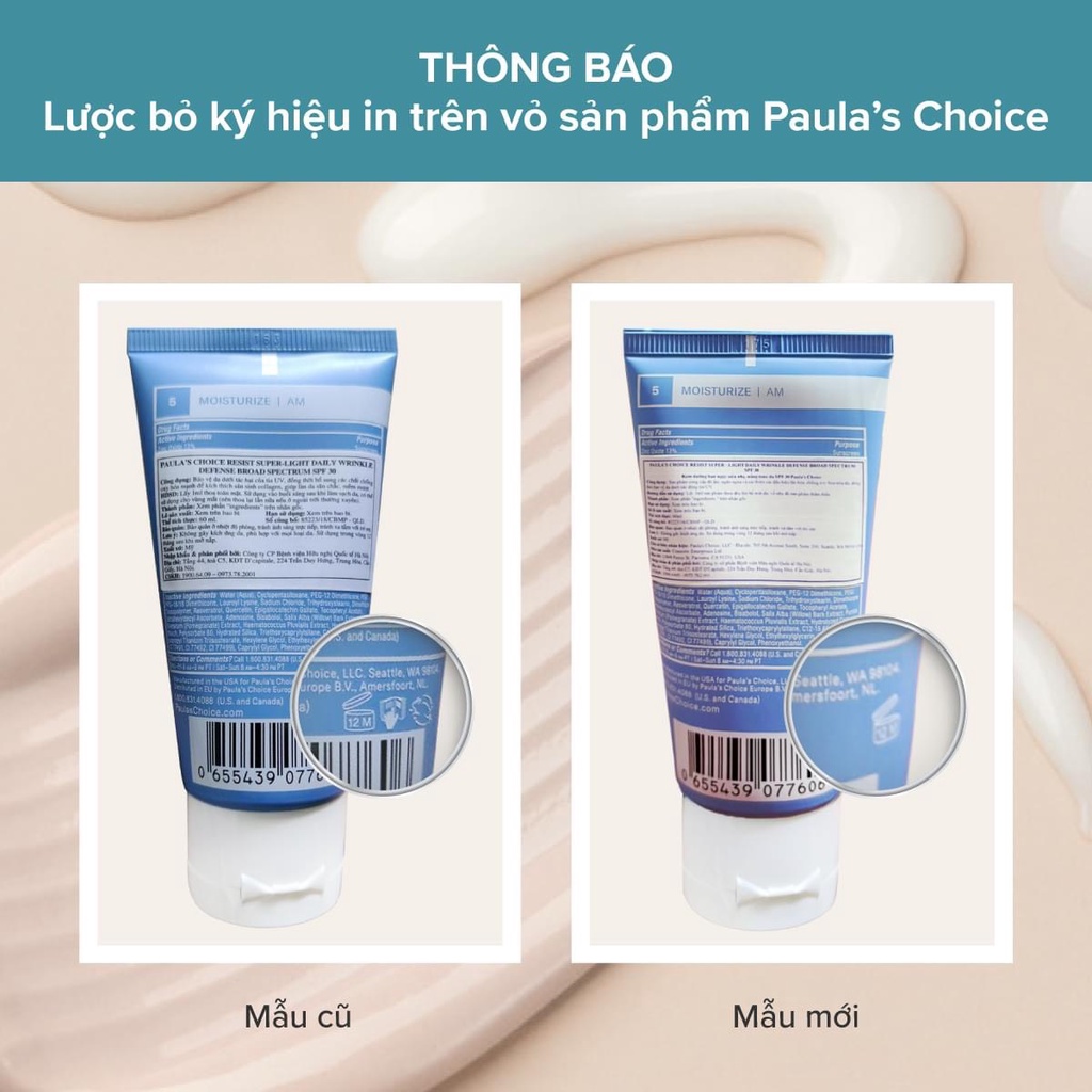 [PAULA'S CHOICE] Kem Chống Nắng Vật Lý Cho Da Dầu Lão Hóa Resist Super - Light Daily Wrinkle Defence 60ml (Mã 7760)