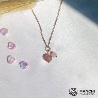 Vòng cổ, dây chuyền đá Strawberry Quartz x Rose Quartz dây thép không gỉ