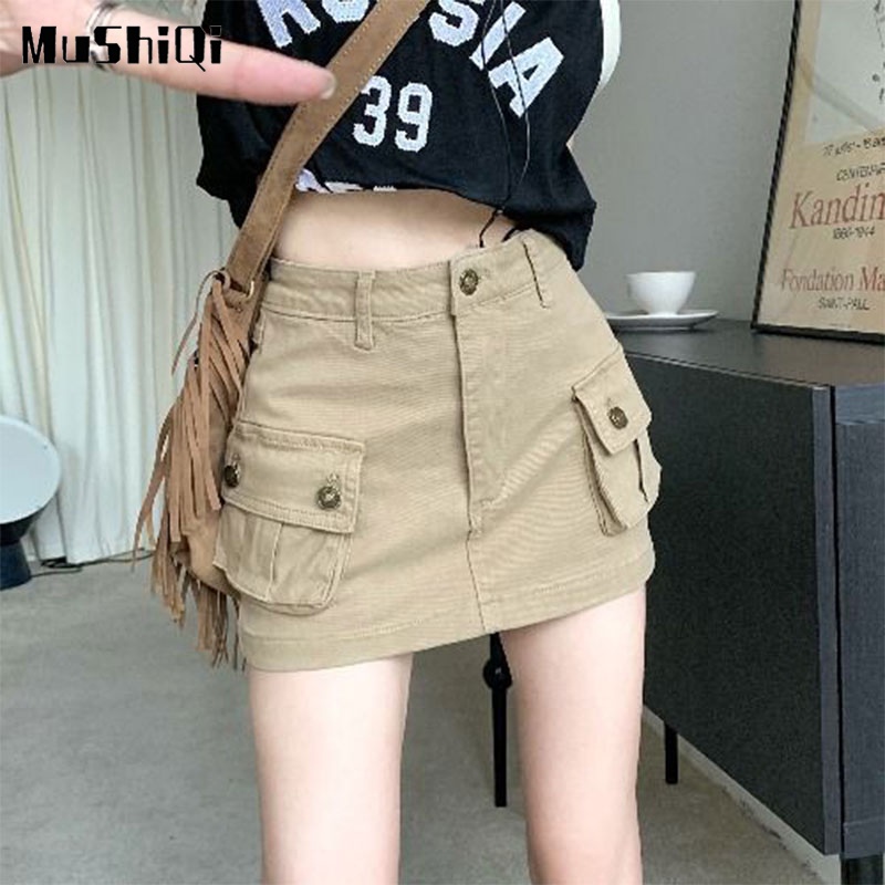 Chân Váy Yếm denim Chữ A Lưng Cao Chống Trượt Phong Cách vintage Cho Nữ