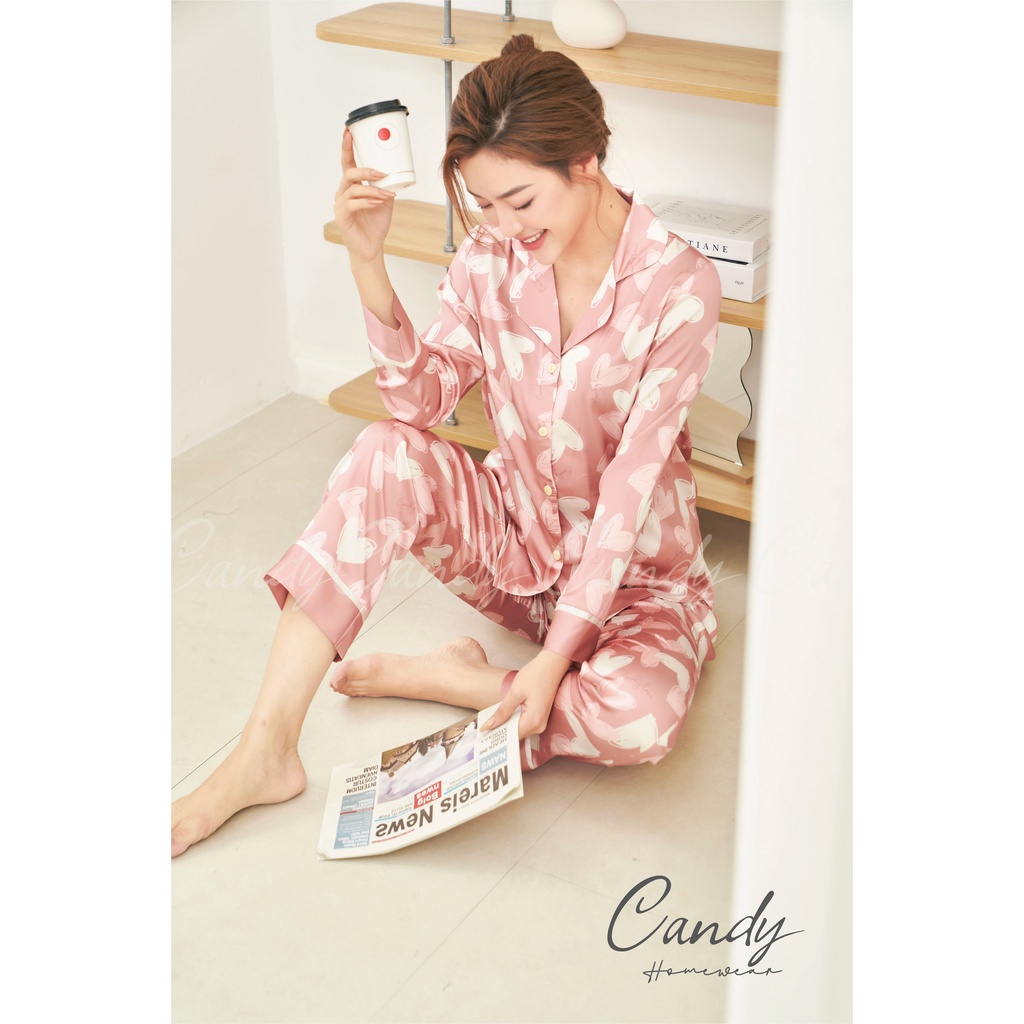 BỘ NGỦ NỮ CHÍNH HÃNG - SET PIJAMA MẶC NHÀ TAY DÀI QUẦN DÀI LỤA CAO CẤP CANDY - (1049)