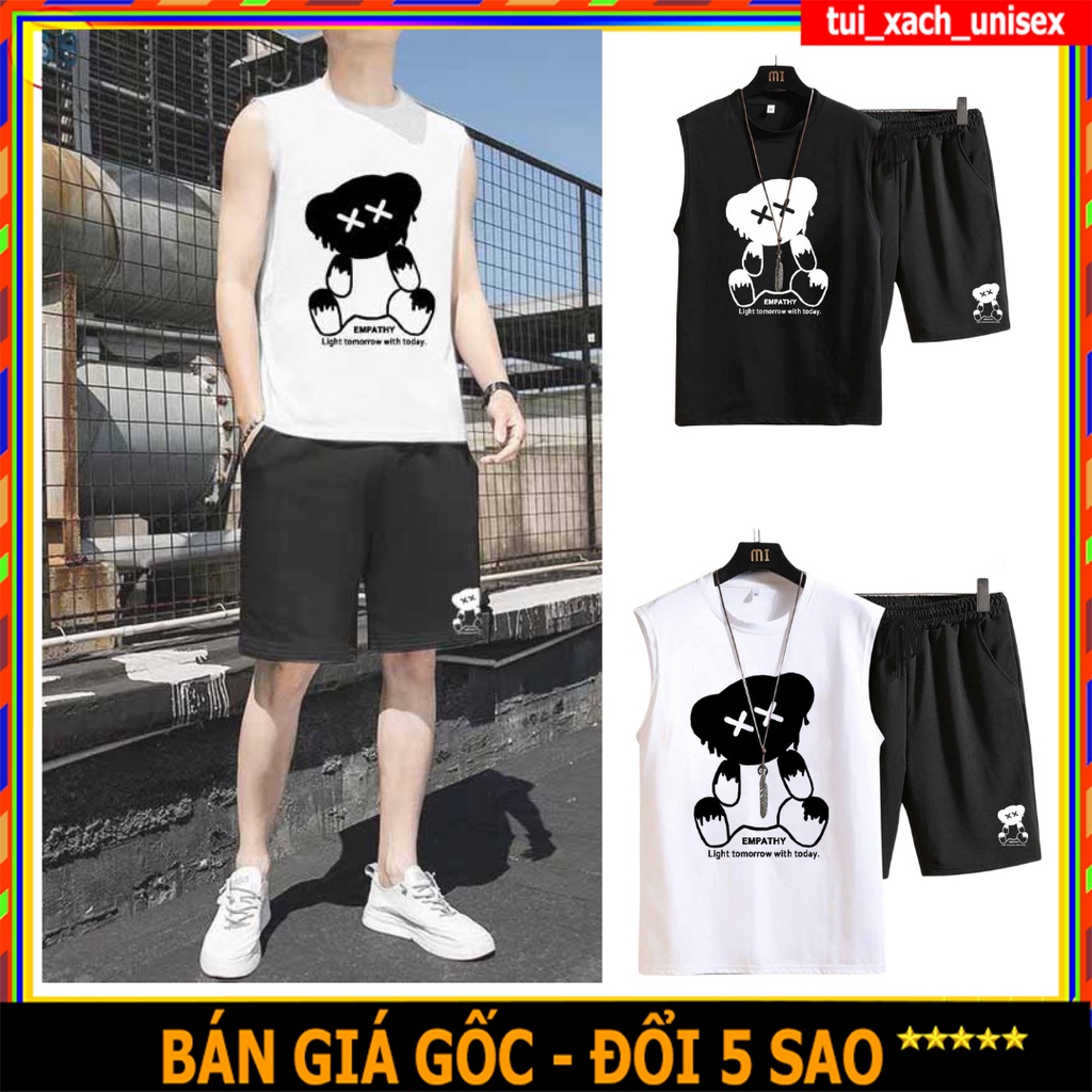 Bộ thể thao 3 lỗ ép hình gấu empathy đơn giản năng động thoải mái - Đồ Bộ Thể Thao với sự kết hợp 2 tông màu đen trắng