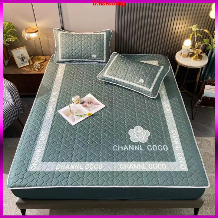 Chiếu điều hòa tencel trần tim bọc đệm, thảm cao su non bọc đệm cao đến 30cm tặng kèm 2 vỏ gối cùng mầu