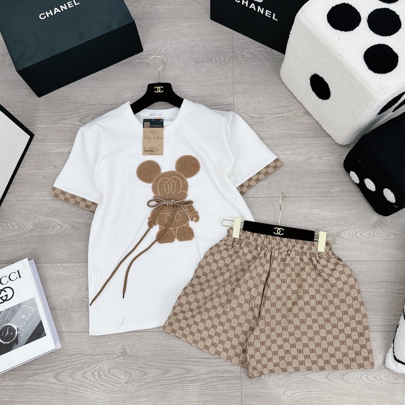 [ 𝐅𝐑𝐄𝐄 𝐒𝐇𝐈𝐏 ] Set áo phông Micky mix quần sooc BB siêu xinh Áo xốp dập nổi QC hoạ tiết chuẩn mẫu, hình đáp nổi sịn sò