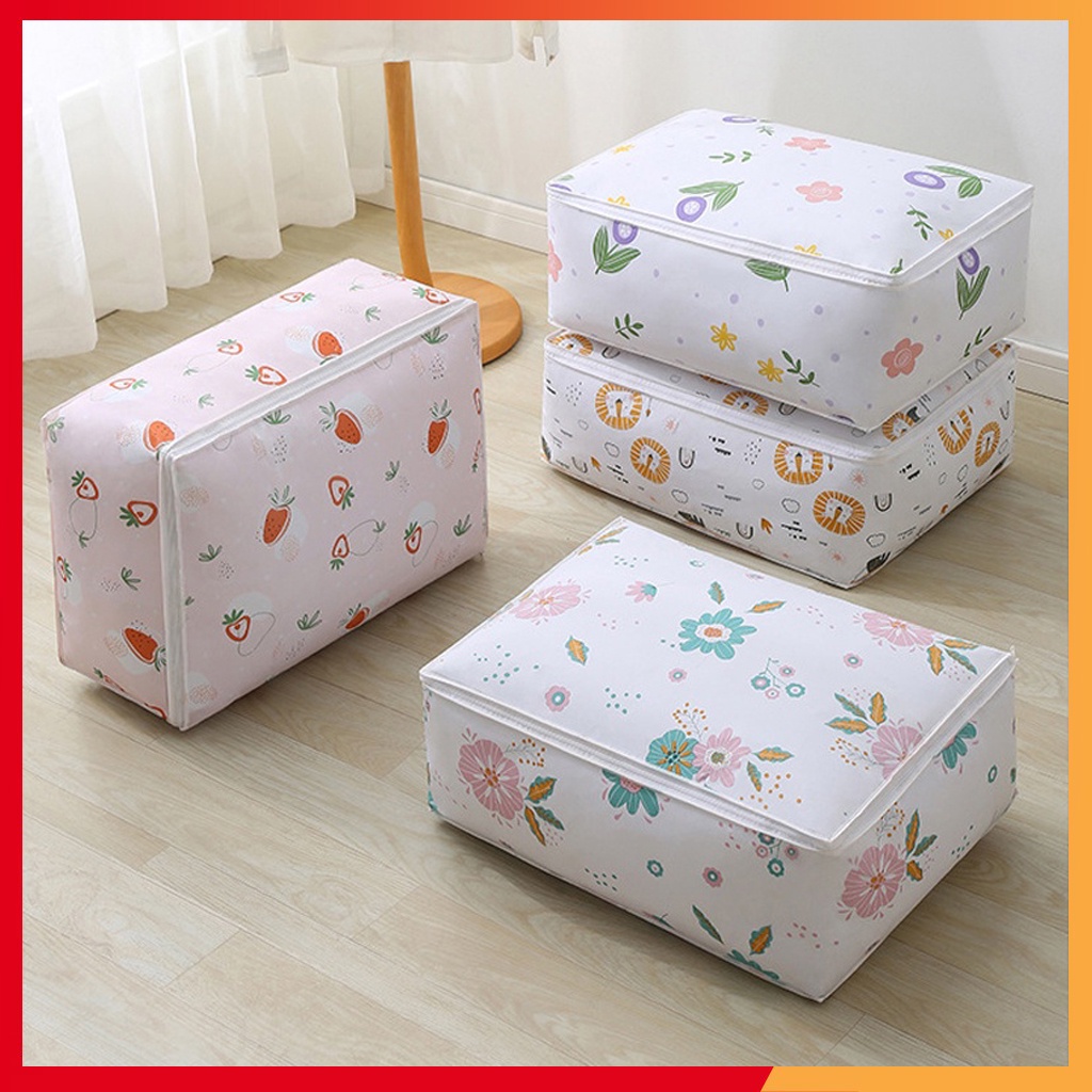 Túi Đựng Chăn Màn Quần Áo Hình Chữ Nhật Có Khoá Kéo, Chống Bụi Bẩn, Chống Ẩm Mốc 58x40x22Cm [Hình Ảnh Ngộ Nghĩnh]