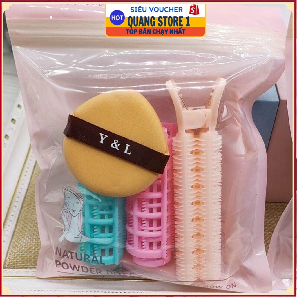 3 Ống Lô Uốn Tóc Tặng Mút Tán Kem, Kẹp tóc mái cố định tích hợp, Lô uốn tóc xoăn bồng bềnh không gãy tóc Hàn Quốc cho nữ