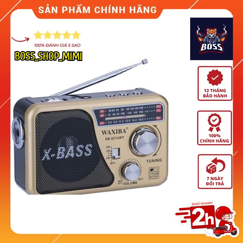 Máy Nghe Nhạc Kiêm Đài Radio FM Waxiba XB 521 URT Có Hỗ Trợ Thẻ Nhớ TF và USB Đèn Pin LED. Bảo Hành 12 Tháng