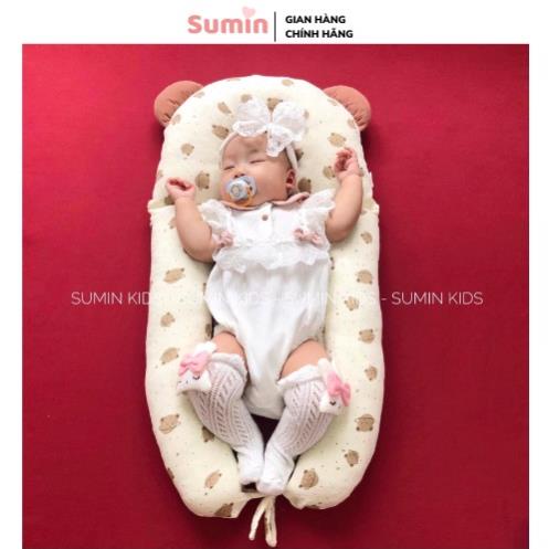 Gối chữ U cho bé, gối đa năng xô Muslin tháo được vỏ SUMIN