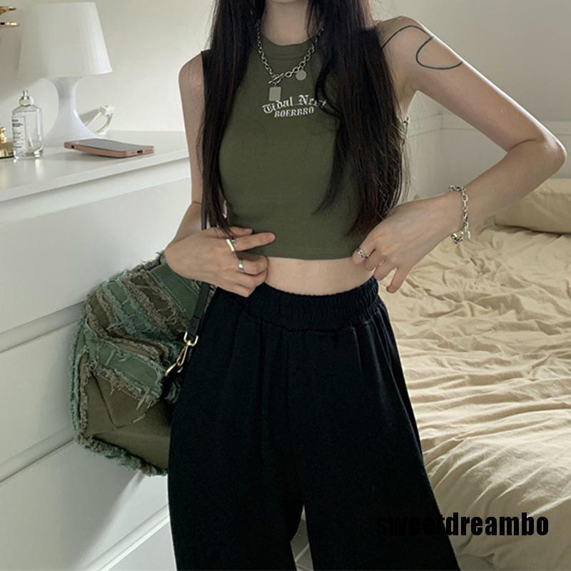 Áo Croptop Sát Nách Cổ Tròn Thêu Chữ Thời Trang Mùa Hè Cho Nữ