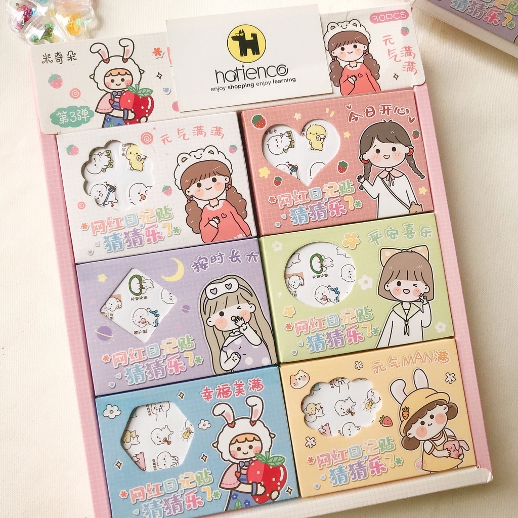 Hộp 12 tấm sticker cute, hình dán dễ thương