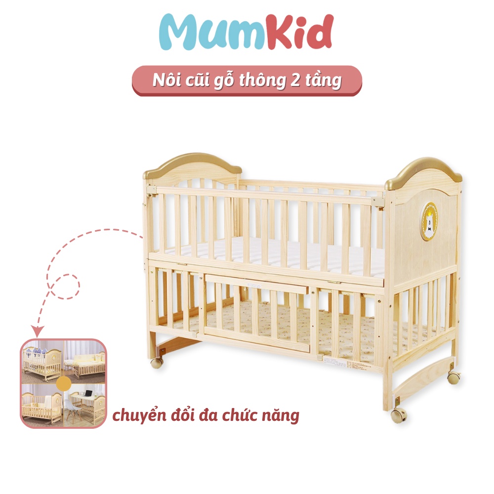 Nôi cũi cho em bé MumKid, Nôi cũi 2 tầng đa năng các chế độ tiện lợi cho mẹ & bé, sử dụng từ 0 đến 12 tuổi - MK23002