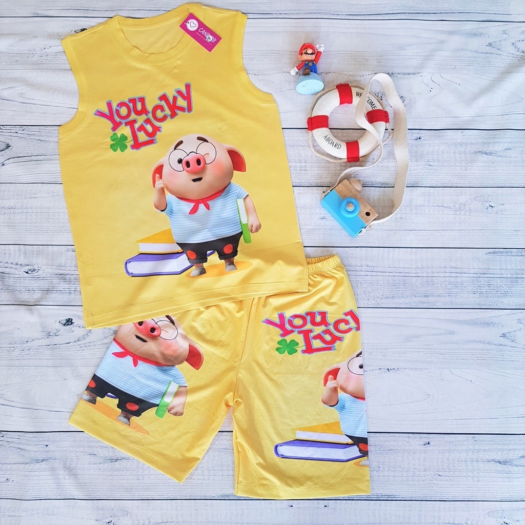 Đồ bộ ba lỗ bé trai, bộ thun lạnh sát nách trẻ em Heo tiktok nhiều mẫu size từ 10kg đến 60kg thun mềm mịn co giãn